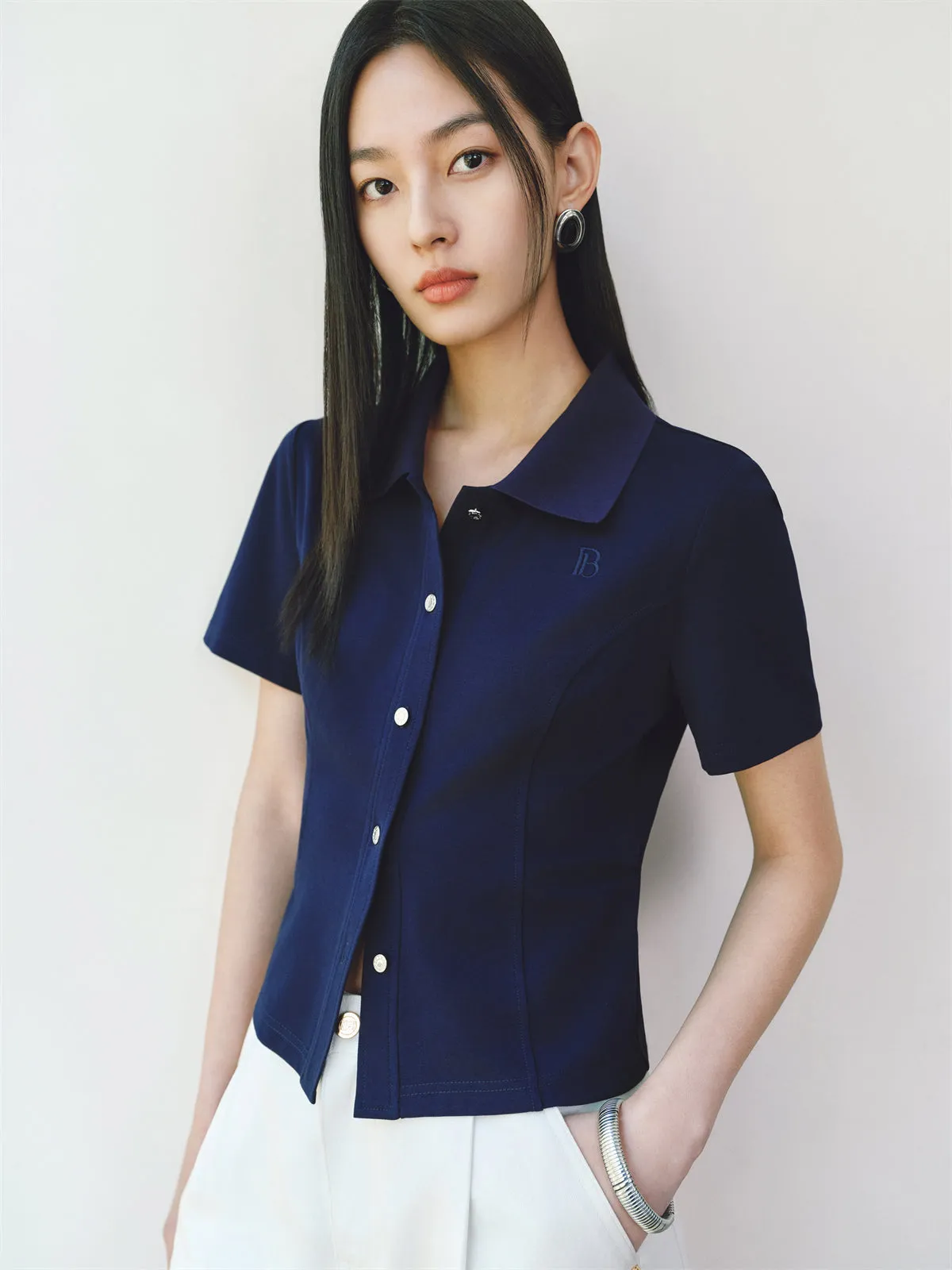 Women's Pleated Polo-Collar Quick-Dry T-Shirt sold by PEACEBIRD product image thumbnail 4