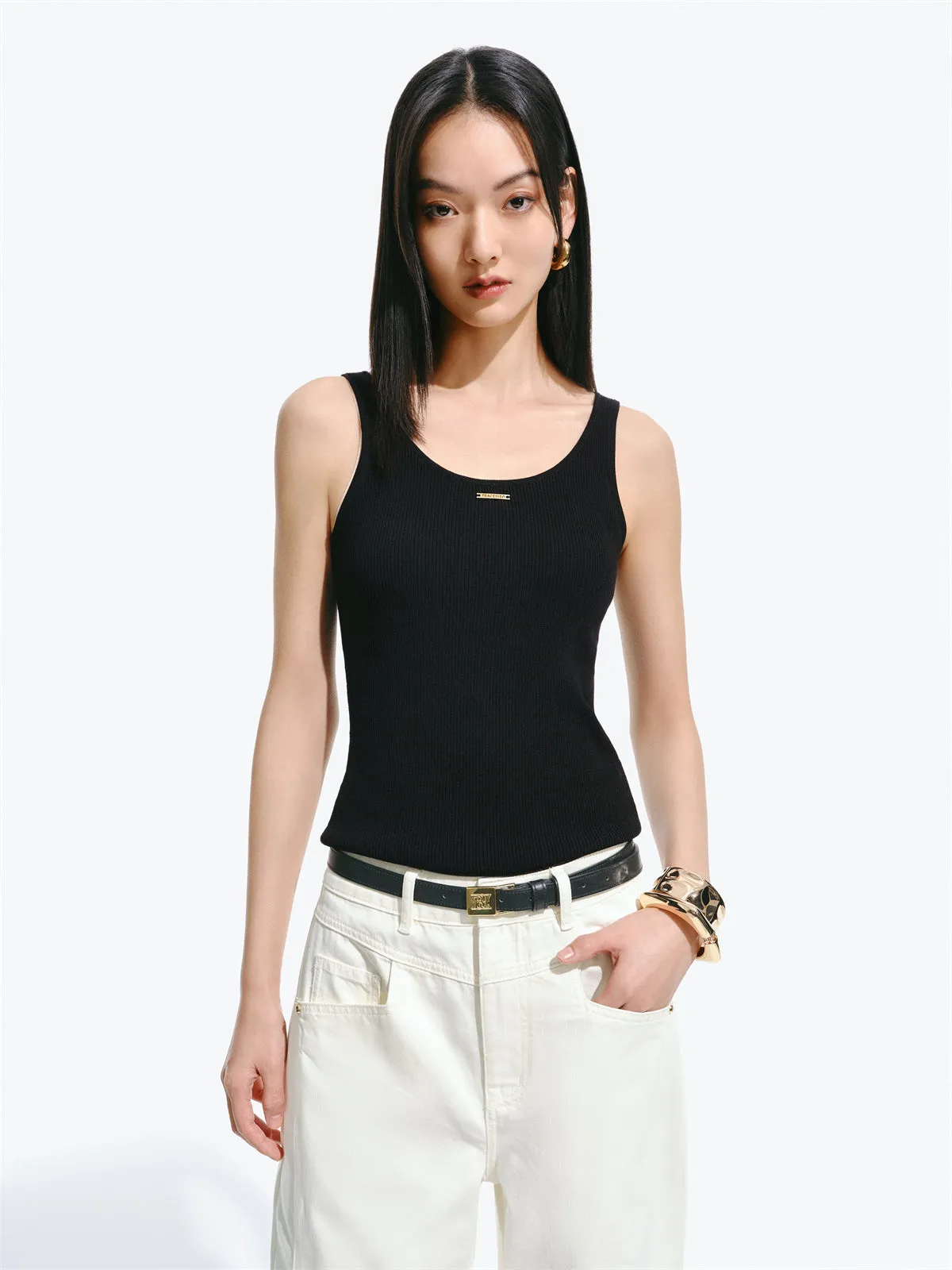 Women's Basic Black Knit Tank Top sold by PEACEBIRD product image thumbnail 3