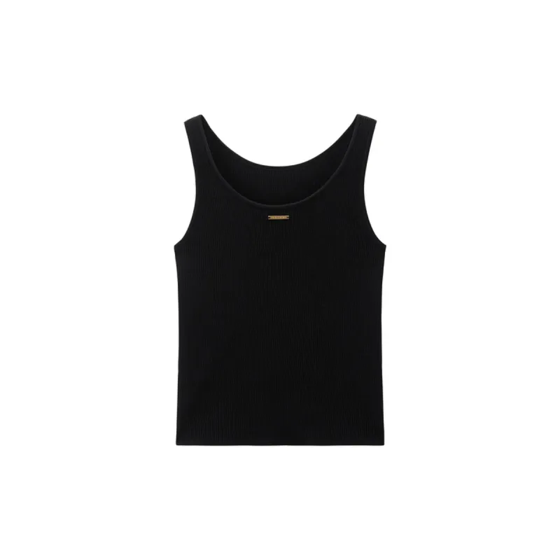 Women's Basic Black Knit Tank Top sold by PEACEBIRD
