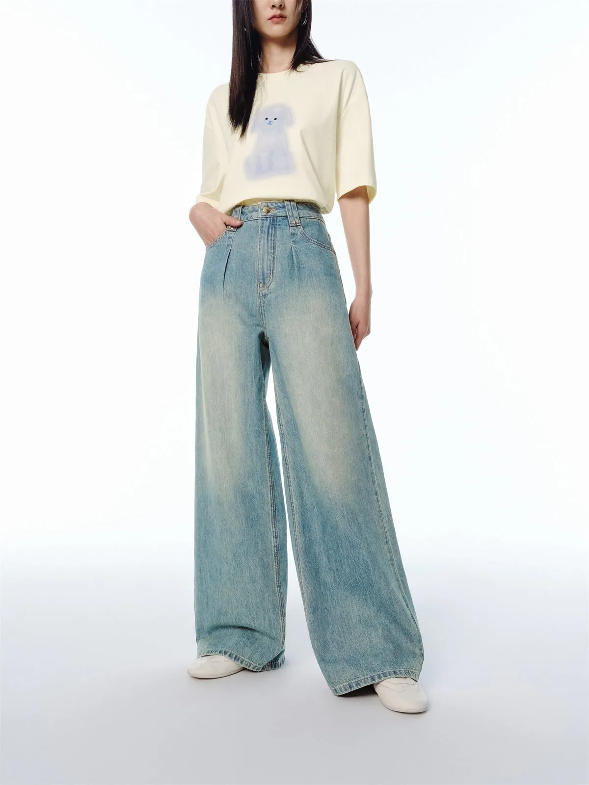 Women's Vintage Gradient Washed Wide-Leg Jeans sold by PEACEBIRD product image thumbnail 2