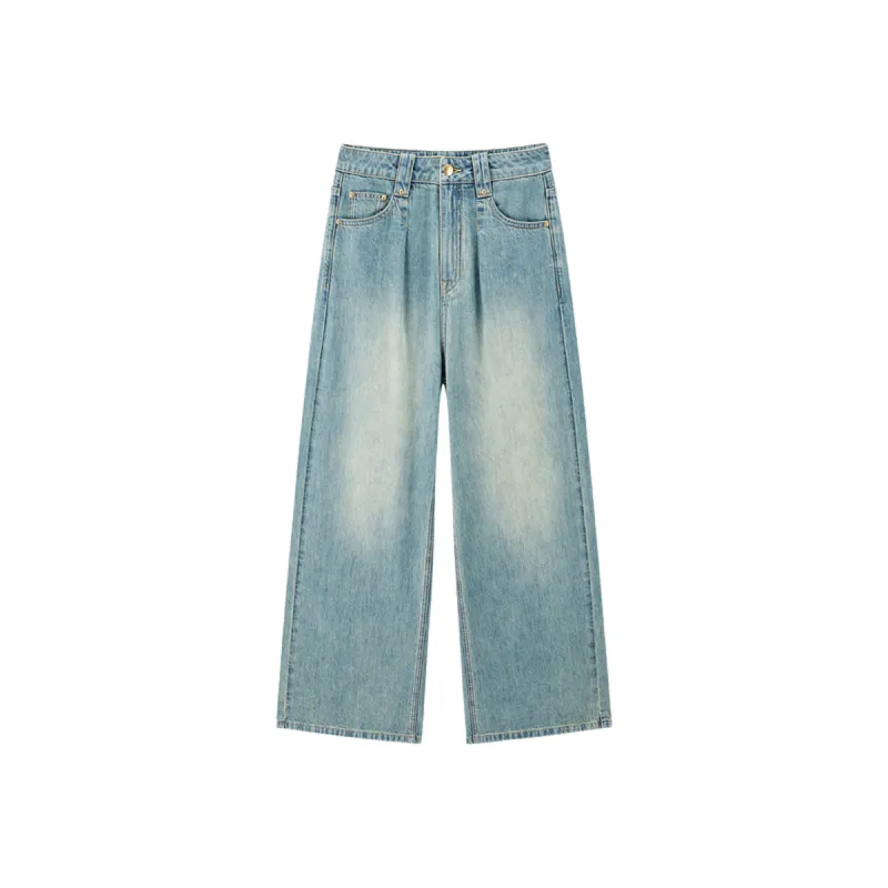 Women's Vintage Gradient Washed Wide-Leg Jeans sold by PEACEBIRD