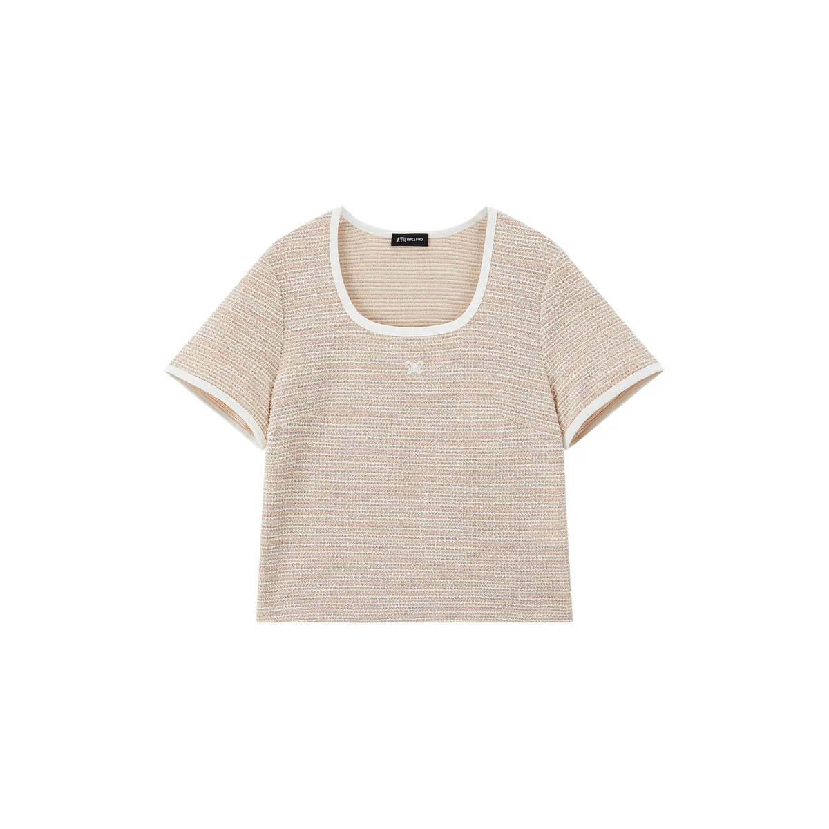Women's Pink Tweed-Texture Square-Neck T-Shirt sold by PEACEBIRD