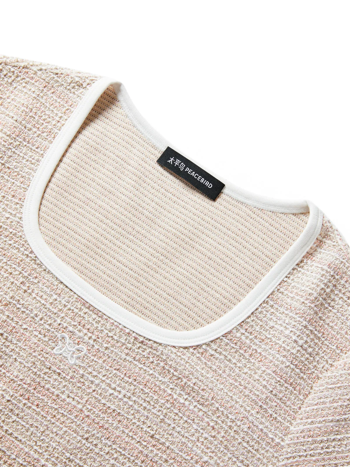 Women's Pink Tweed-Texture Square-Neck T-Shirt sold by PEACEBIRD product image thumbnail 4