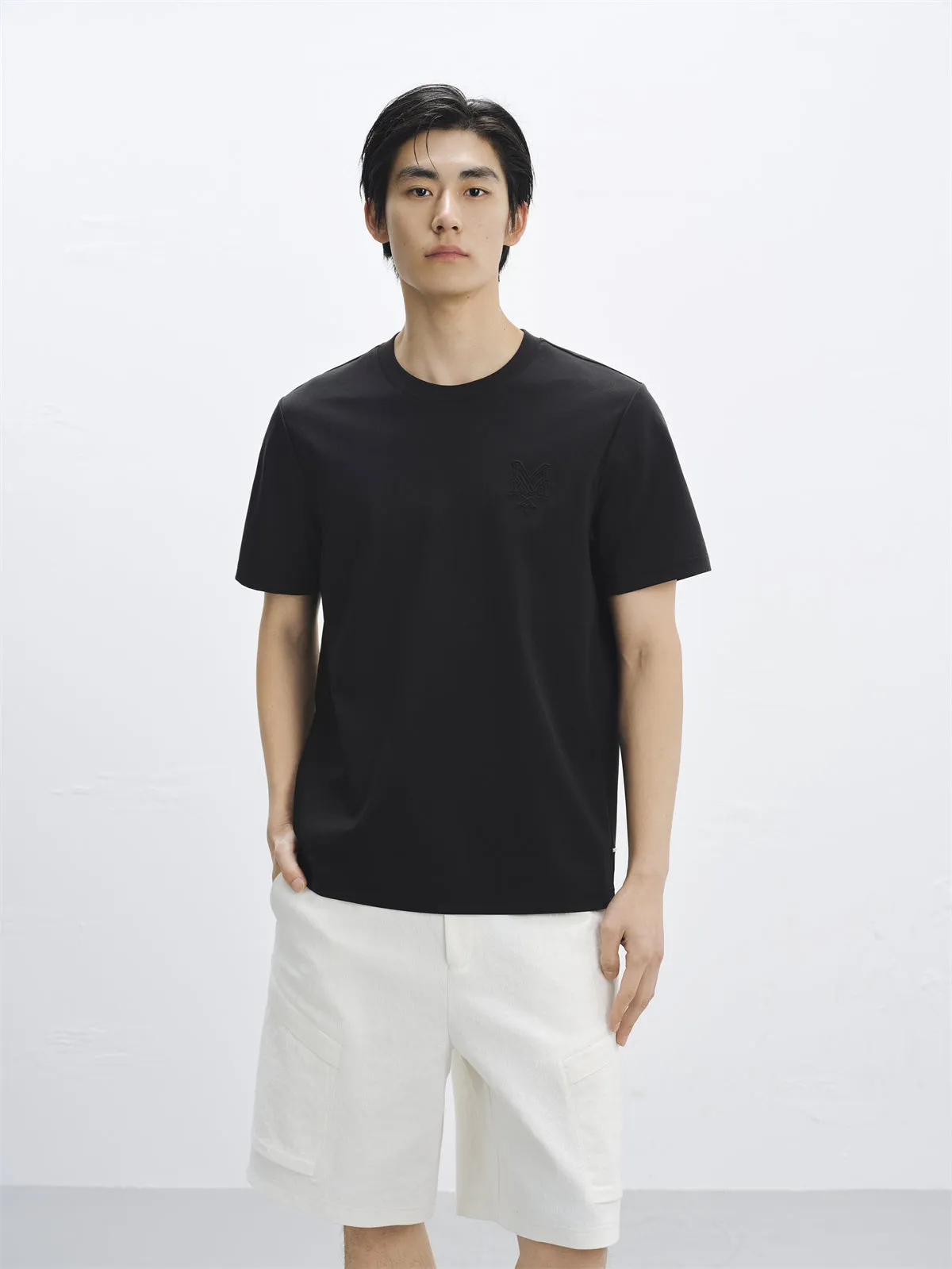 Men's Solid Embossed Knit T-Shirt sold by PEACEBIRD product image thumbnail 2