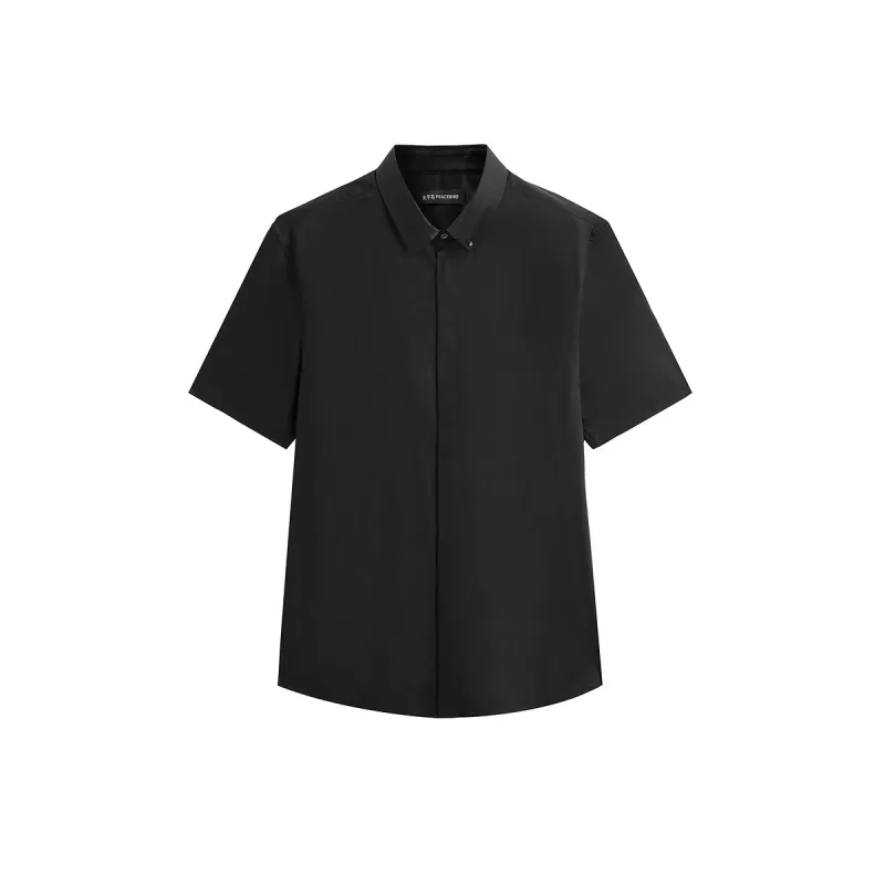 Men's Black Short-Sleeve Business Shirt sold by PEACEBIRD