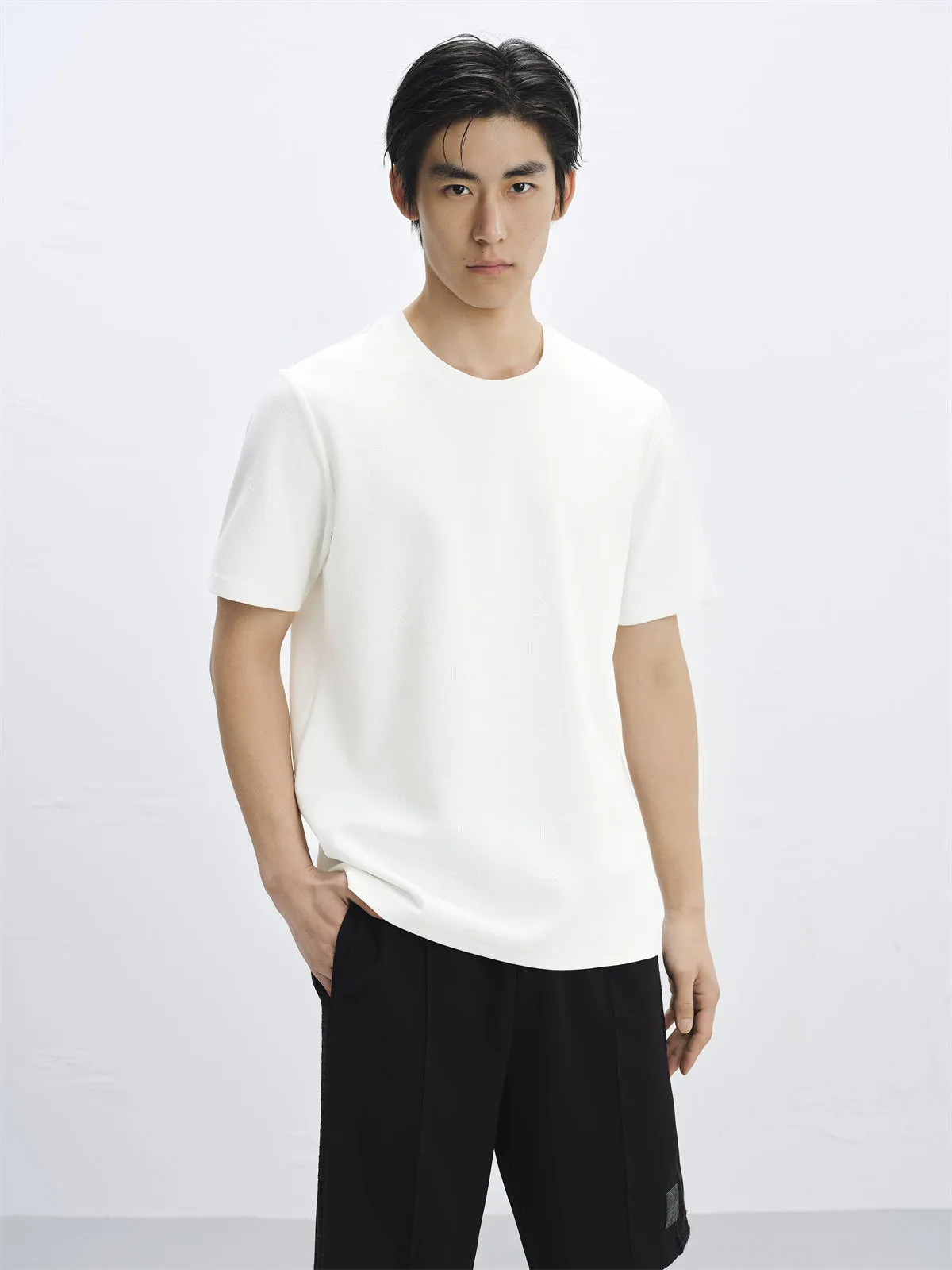 Men's Slim Jacquard Allover T-Shirt sold by PEACEBIRD product image thumbnail 2