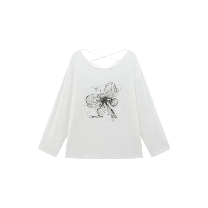 Women's Printed Long-Sleeve T-Shirt with Rhinestone Detail sold by PEACEBIRD