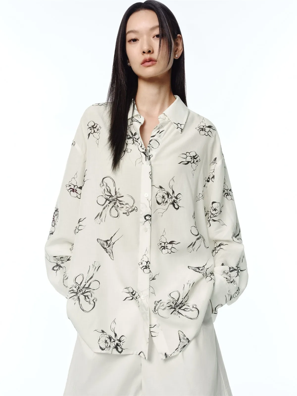 Women's Lightweight Butterfly Print Shirt with Back Cutout sold by PEACEBIRD product image thumbnail 2