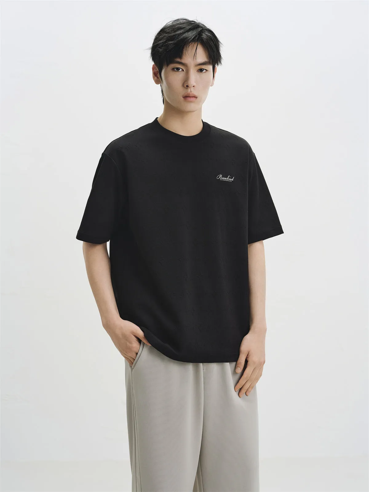 Men's Black Full Jacquard 3D Pattern T-Shirt sold by PEACEBIRD product image thumbnail 2