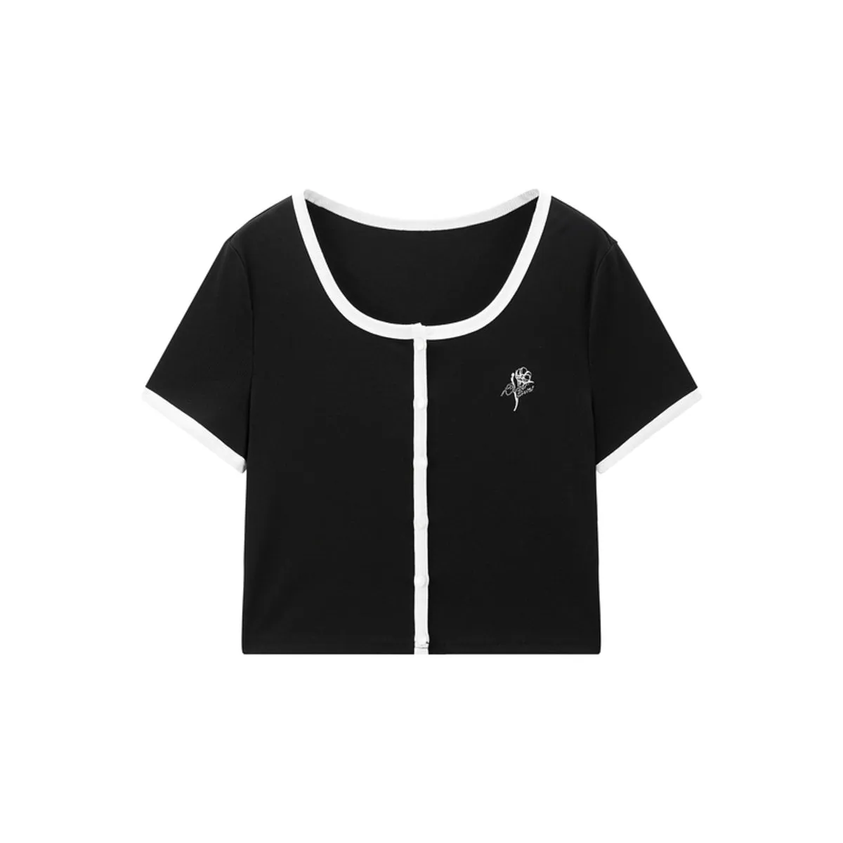 Women's U-Neck Contrast-Trim Cropped T-Shirt sold by PEACEBIRD