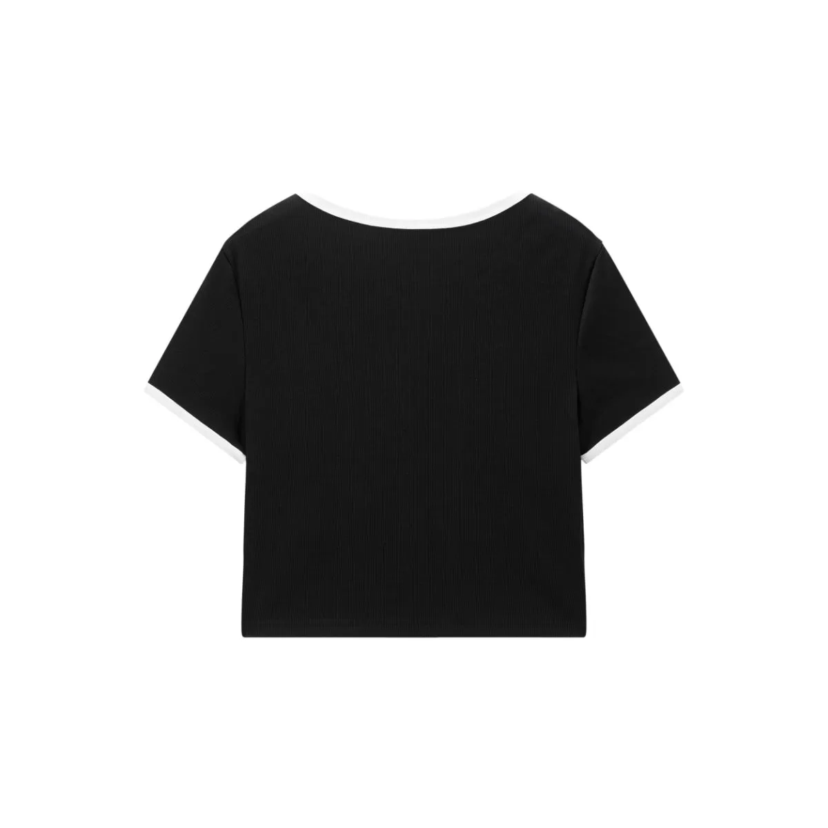 Women's U-Neck Contrast-Trim Cropped T-Shirt sold by PEACEBIRD product image thumbnail 3