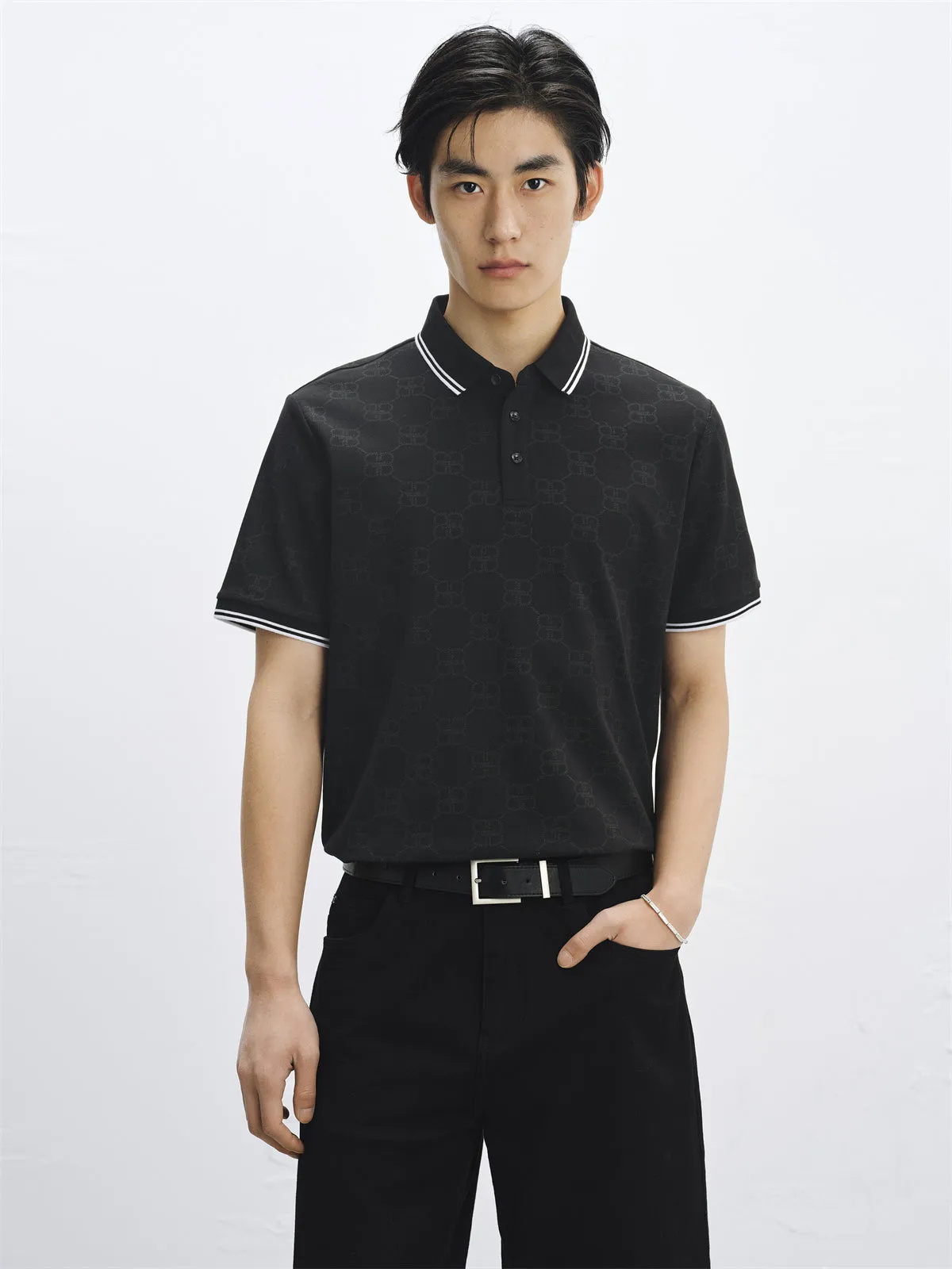 Men's Allover Jacquard Sorona Cooling Polo Shirt sold by PEACEBIRD product image thumbnail 3