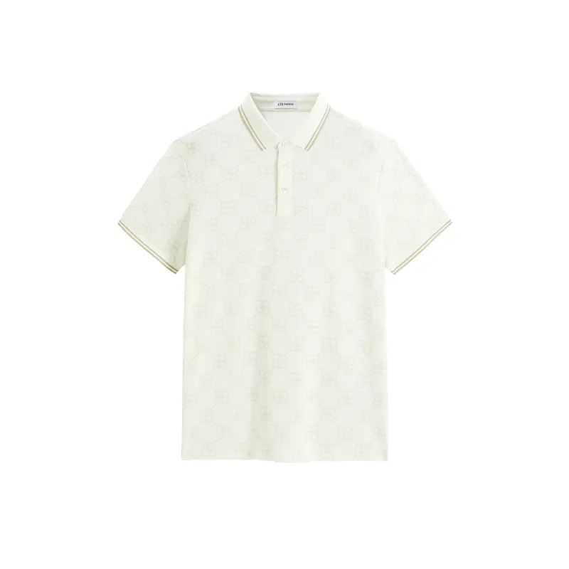 Men's Beige Allover Jacquard Sorona Cooling Polo Shirt sold by PEACEBIRD