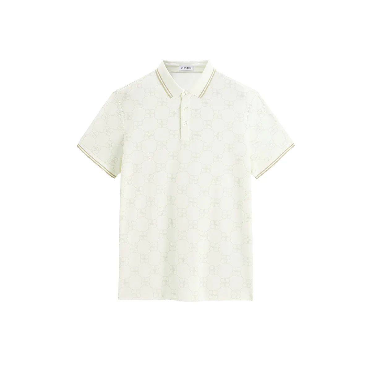 Men's Beige Allover Jacquard Sorona Cooling Polo Shirt sold by PEACEBIRD