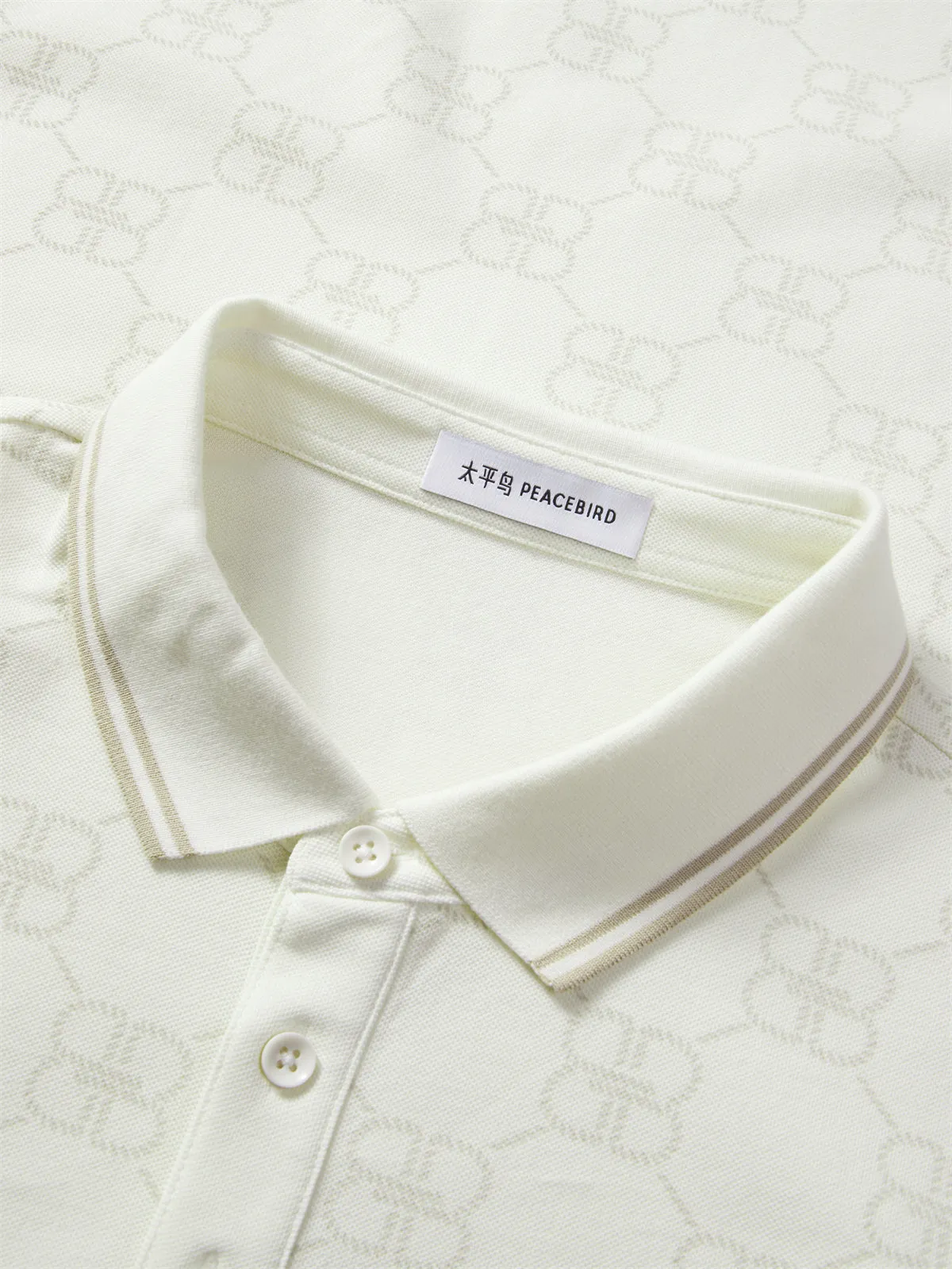 Men's Beige Allover Jacquard Sorona Cooling Polo Shirt sold by PEACEBIRD product image thumbnail 4