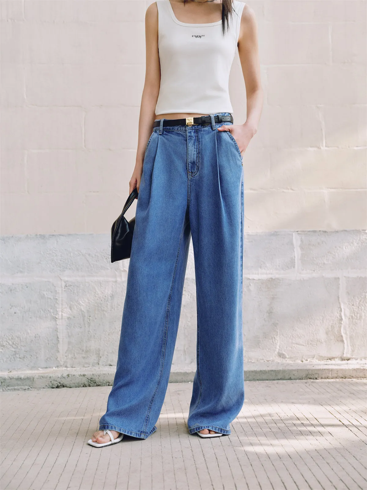 Women's High-Waisted Lightweight Tencel Wide-Leg Pants sold by PEACEBIRD product image thumbnail 4