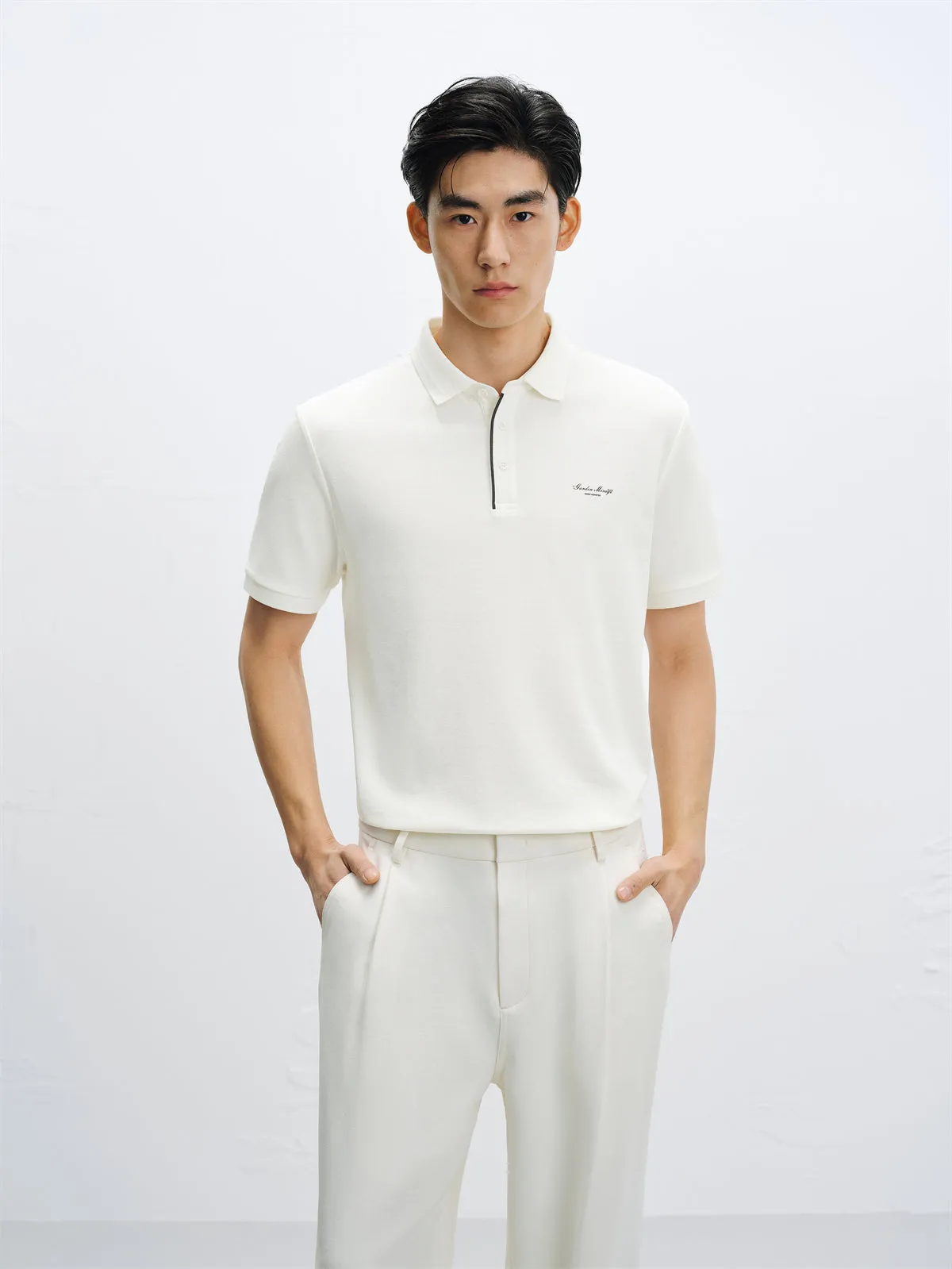 Men's Beige Quick-Dry Printed Polo Shirt sold by PEACEBIRD product image thumbnail 2