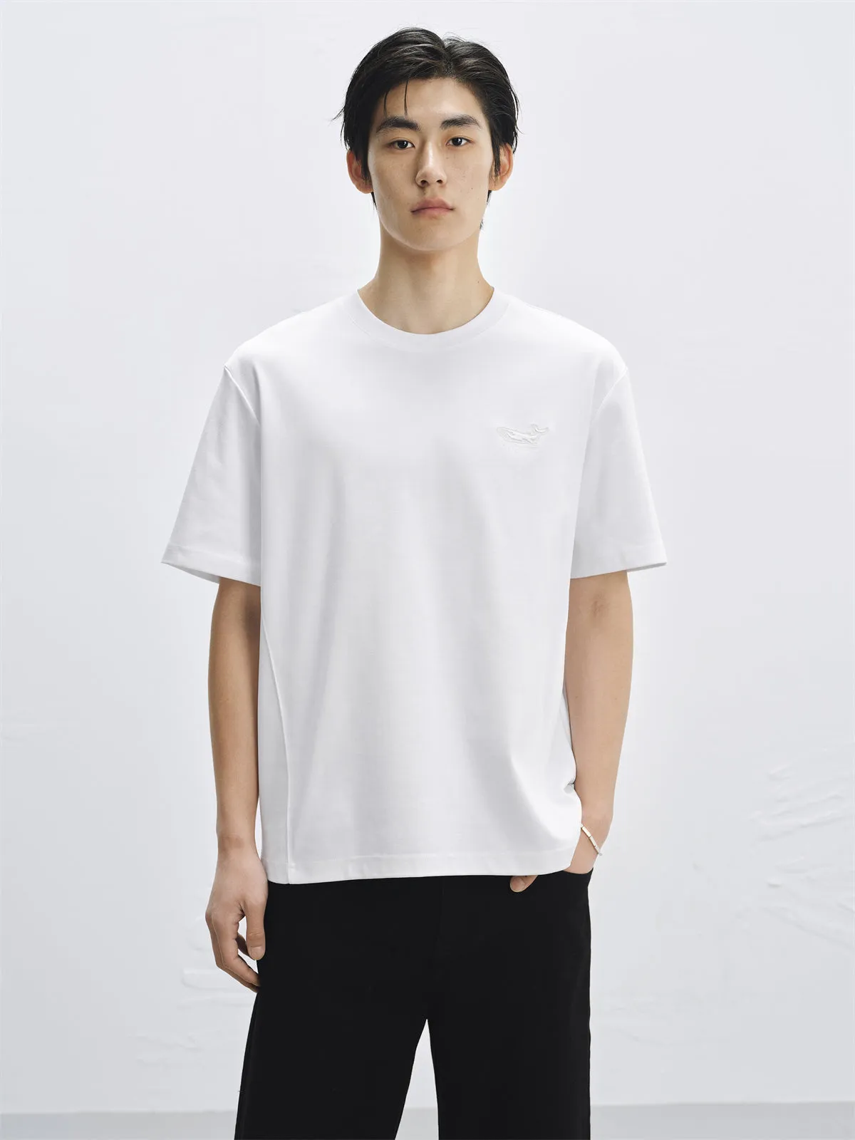 Men's Solid Heavyweight T-Shirt with Embroidery sold by PEACEBIRD product image thumbnail 3