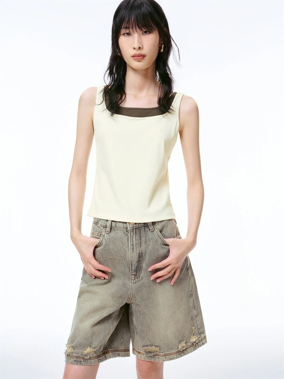 Women's Colorblock Square-Neck Tank Top sold by PEACEBIRD product image thumbnail 2