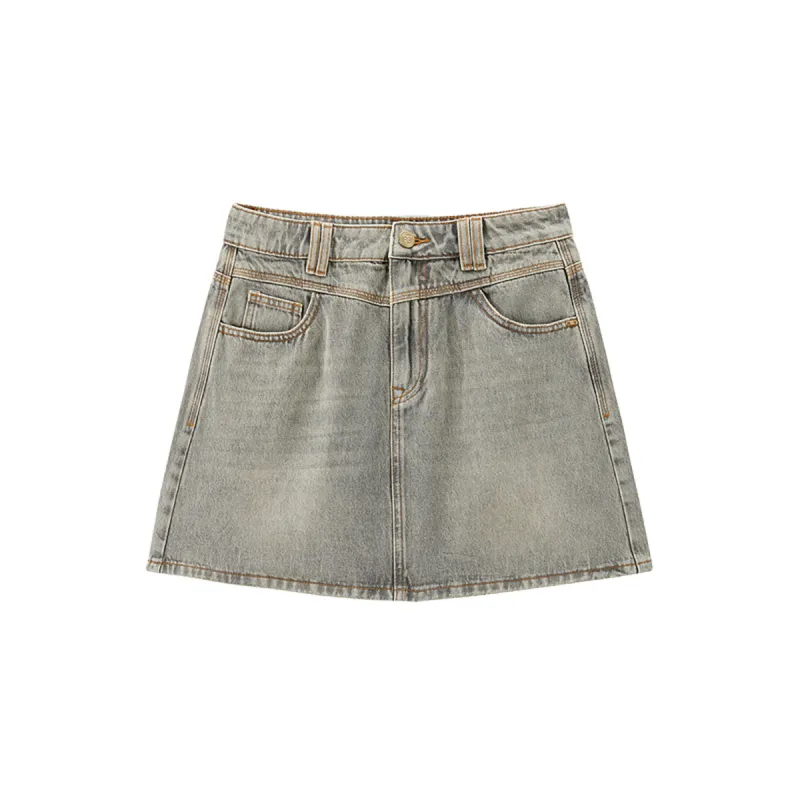 Women's Washed A-Line Denim Skirt sold by PEACEBIRD