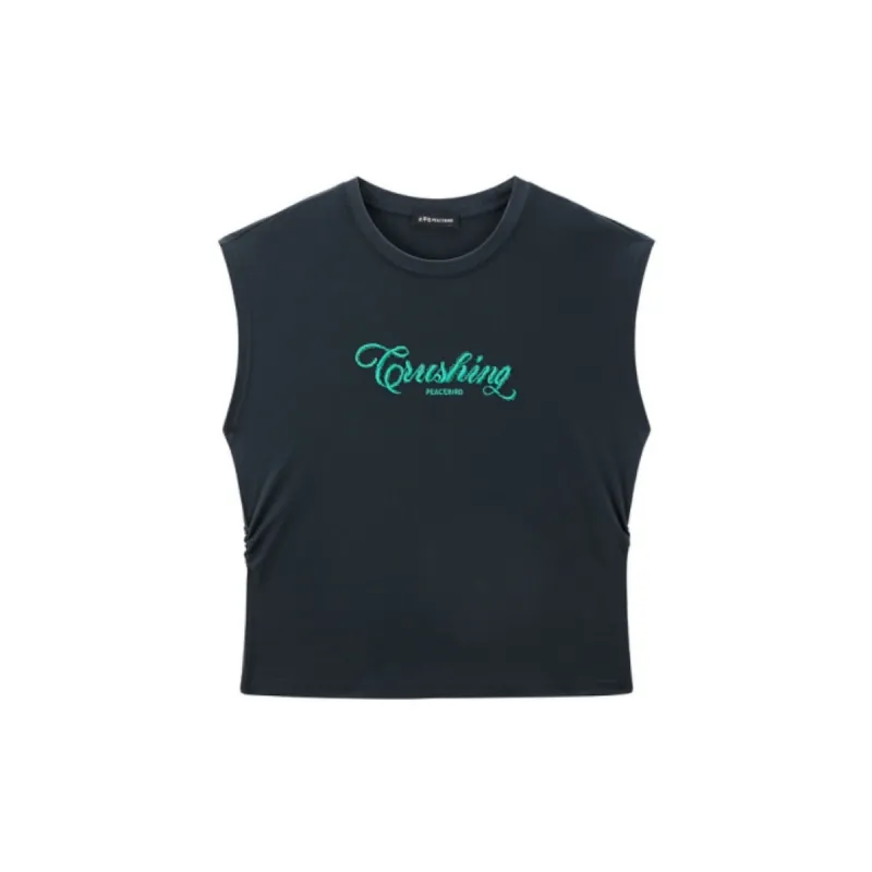 Women's Ruched Tank Top with 3D Embroidery sold by PEACEBIRD