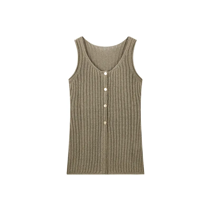 Women's V-Neck Fitted Knit Tank Top sold by PEACEBIRD