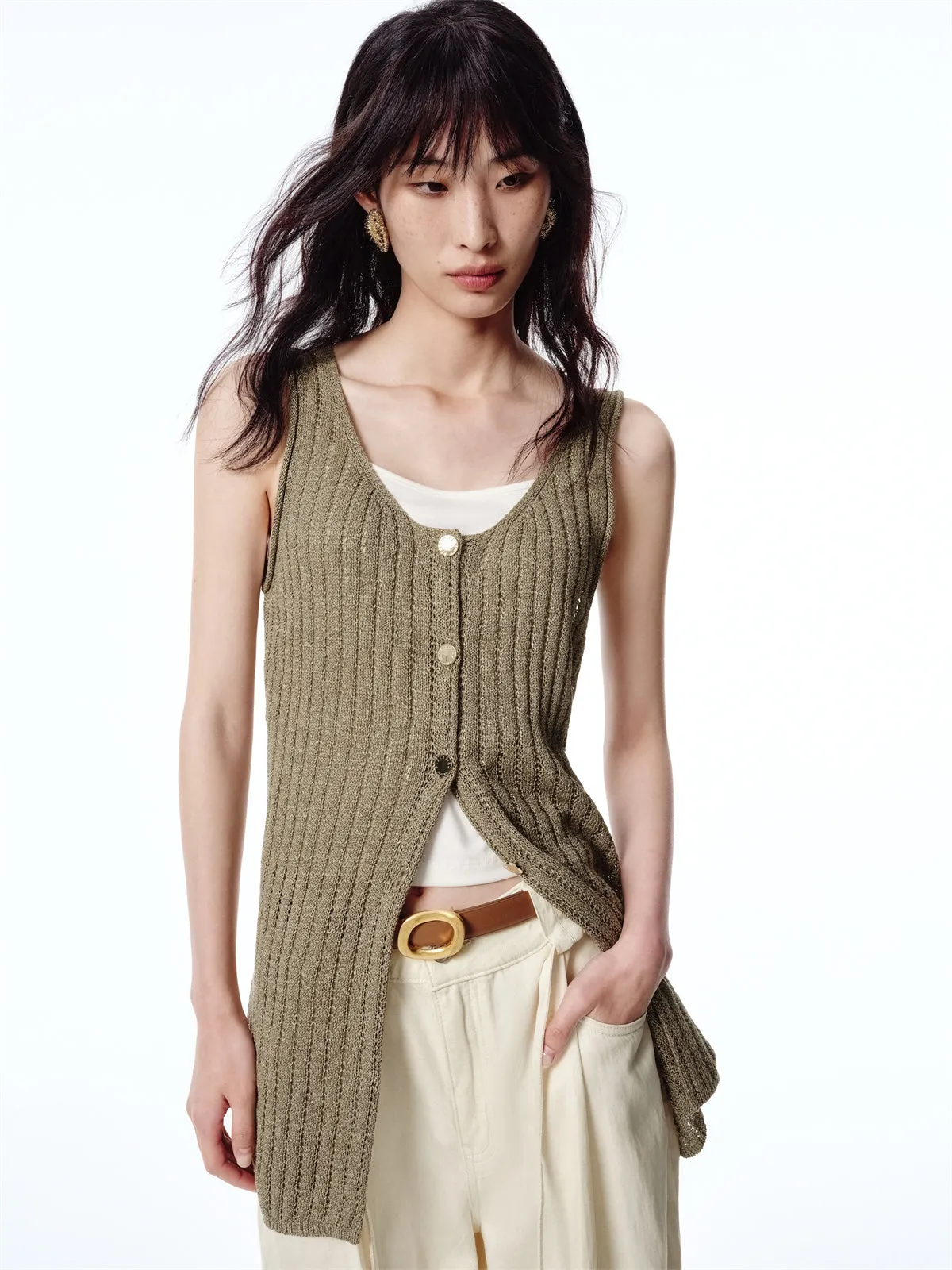 Women's V-Neck Fitted Knit Tank Top sold by PEACEBIRD product image thumbnail 2