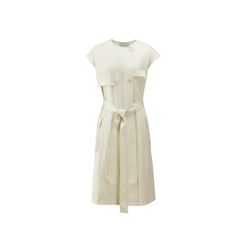Women's Asymmetrical Sleeveless Dress with Belt sold by PEACEBIRD