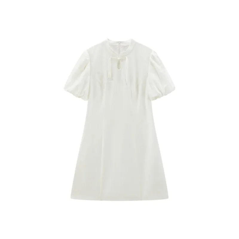 Women's Jacquard Puff-Sleeve Fit & Flare Dress sold by PEACEBIRD