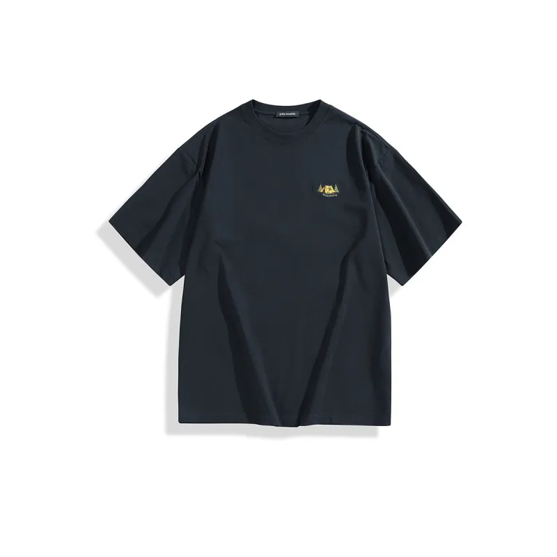 Men's Black Relaxed-Fit Cotton T-Shirt with Embroidery sold by PEACEBIRD