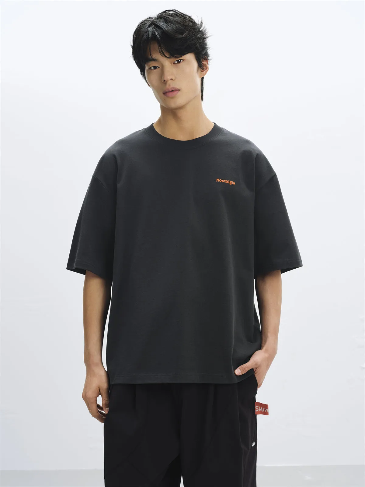Men's Dark Gray T-Shirt with Graphic Print on Back sold by PEACEBIRD product image thumbnail 3