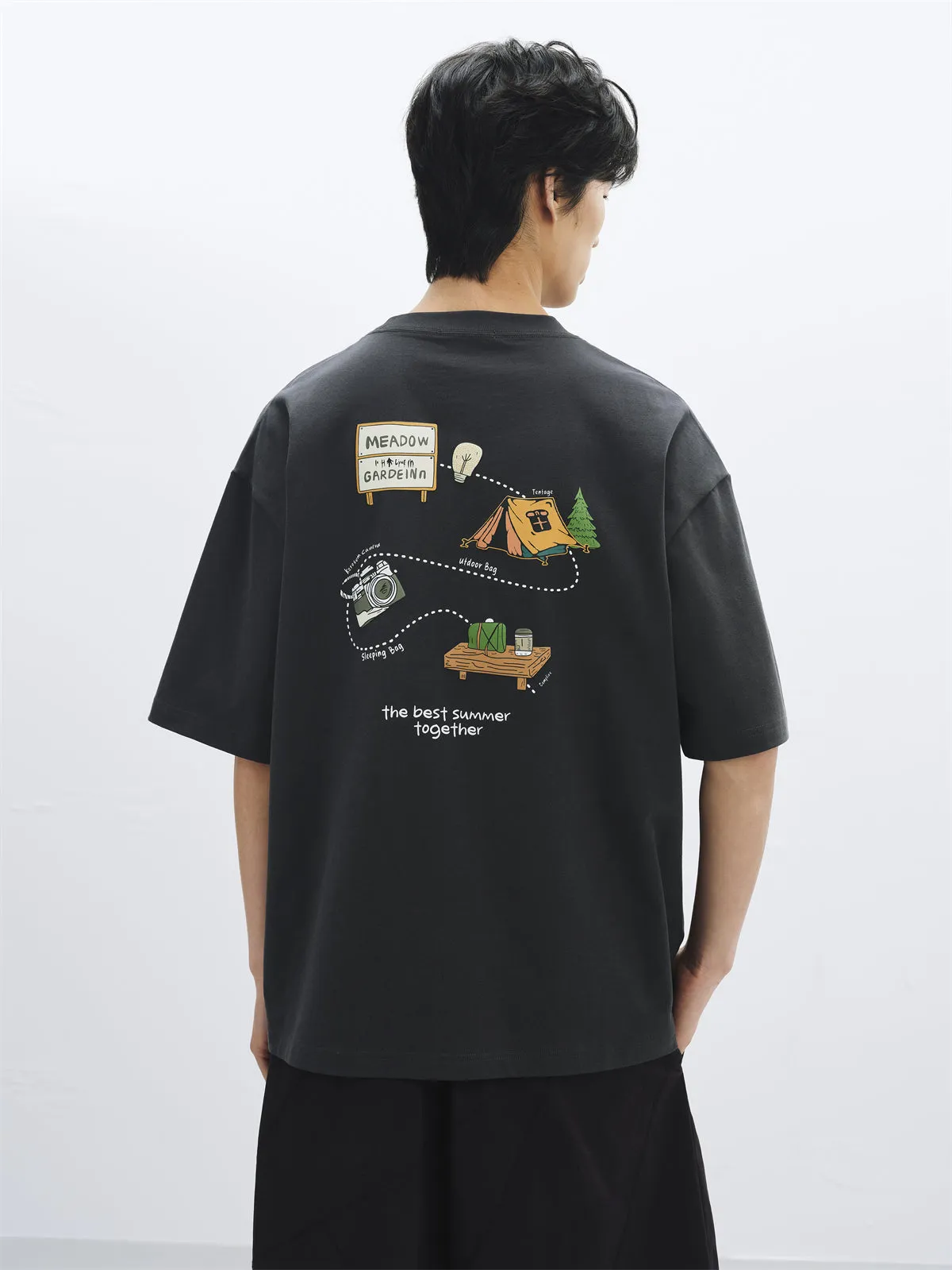 Men's Dark Gray T-Shirt with Graphic Print on Back sold by PEACEBIRD product image thumbnail 2