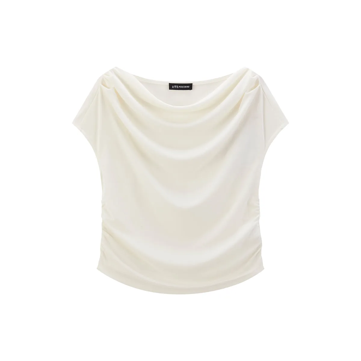 Women's Draped Neck Acetate Ruched T-Shirt sold by PEACEBIRD