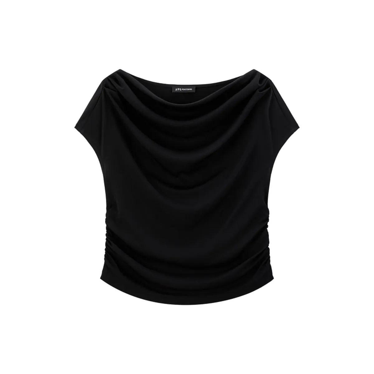 Women's Draped Neck Acetate Ruched T-Shirt sold by PEACEBIRD product image thumbnail 2
