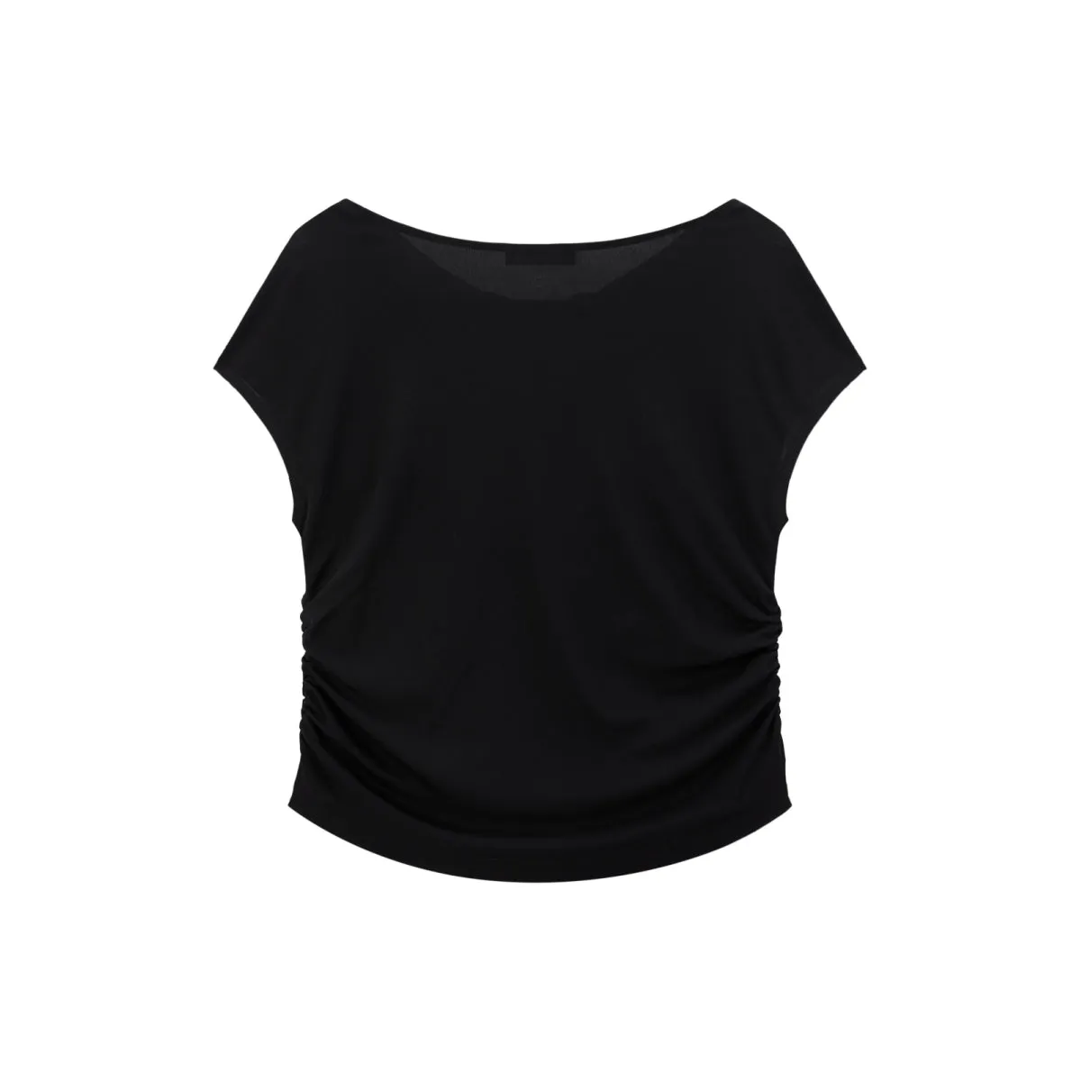 Women's Draped Neck Acetate Ruched T-Shirt sold by PEACEBIRD product image thumbnail 5