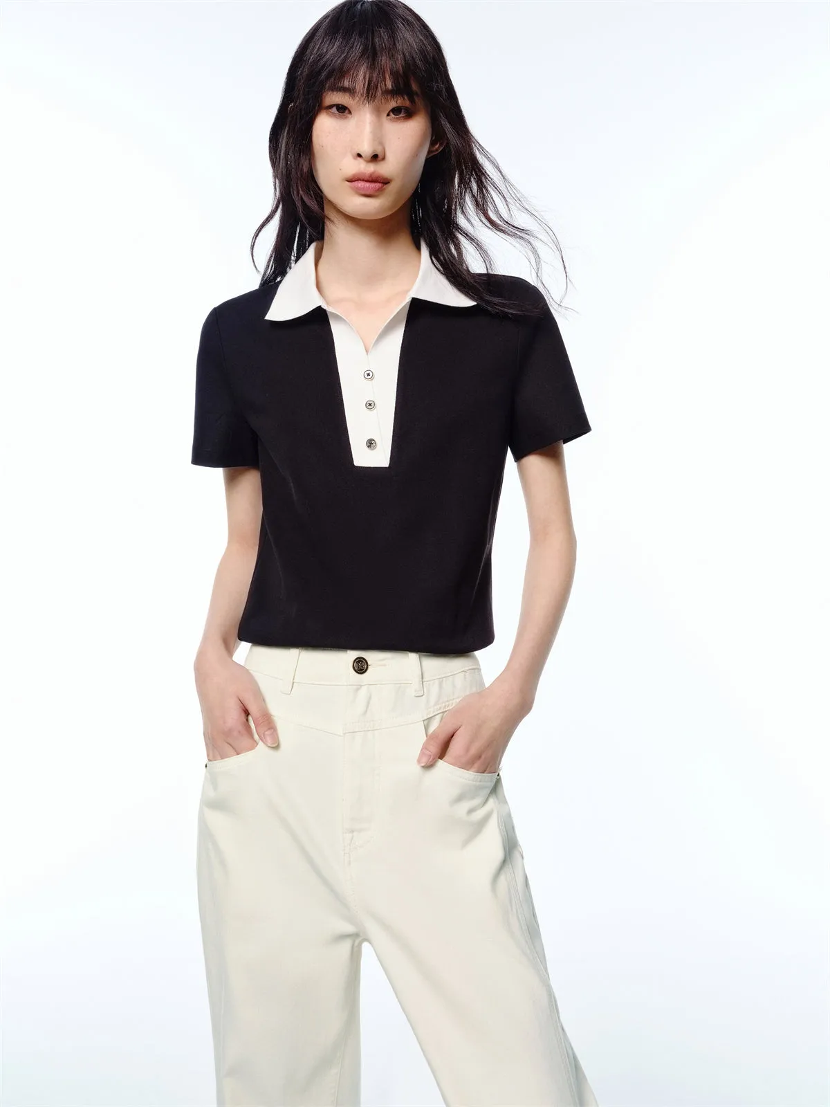 Women's Sorona T-Shirt with Contrast Polo Collar sold by PEACEBIRD product image thumbnail 2