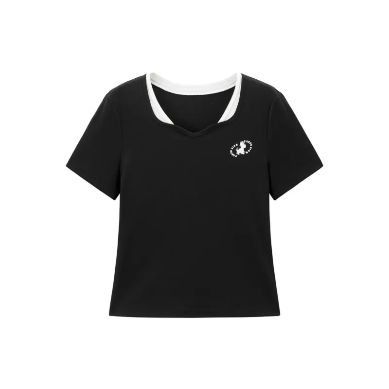 Women's Cropped Contrast Layered-Look T-Shirt sold by PEACEBIRD