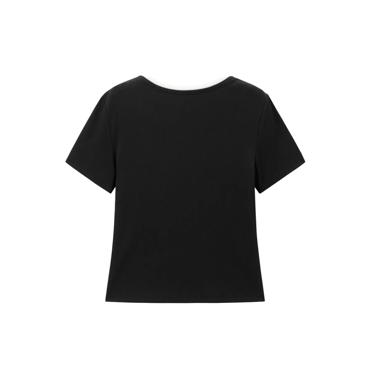 Women's Cropped Contrast Layered-Look T-Shirt sold by PEACEBIRD product image thumbnail 3
