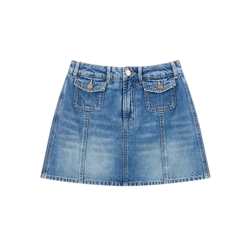 Women's Washed A-Line Denim Mini Skirt sold by PEACEBIRD