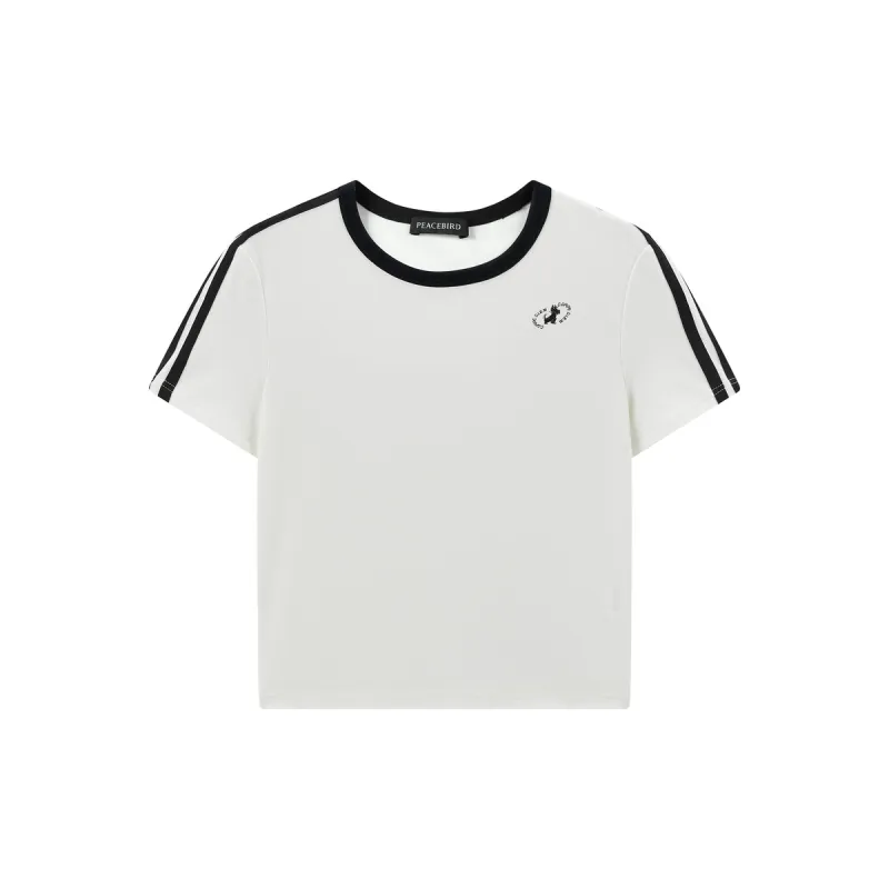 Women's Contrast Trim Embroidered Graphic T-Shirt sold by PEACEBIRD