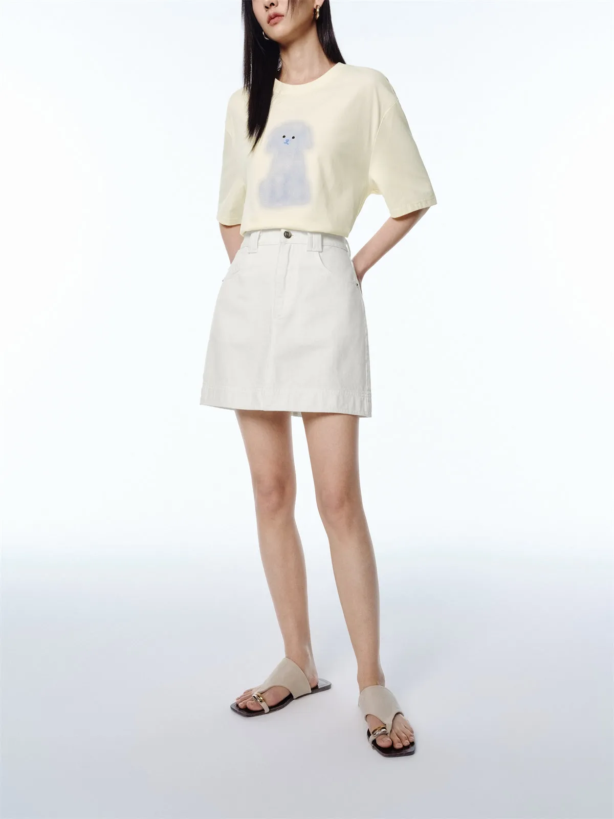 Women's White A-Line Denim Mini Skirt sold by PEACEBIRD product image thumbnail 3