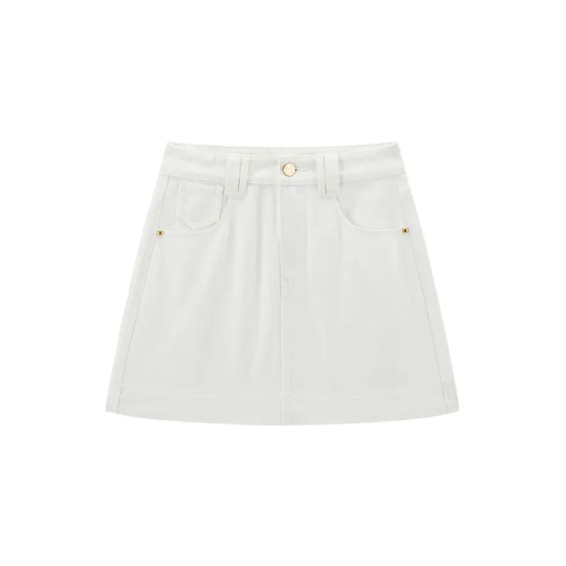 Women's White A-Line Denim Mini Skirt sold by PEACEBIRD