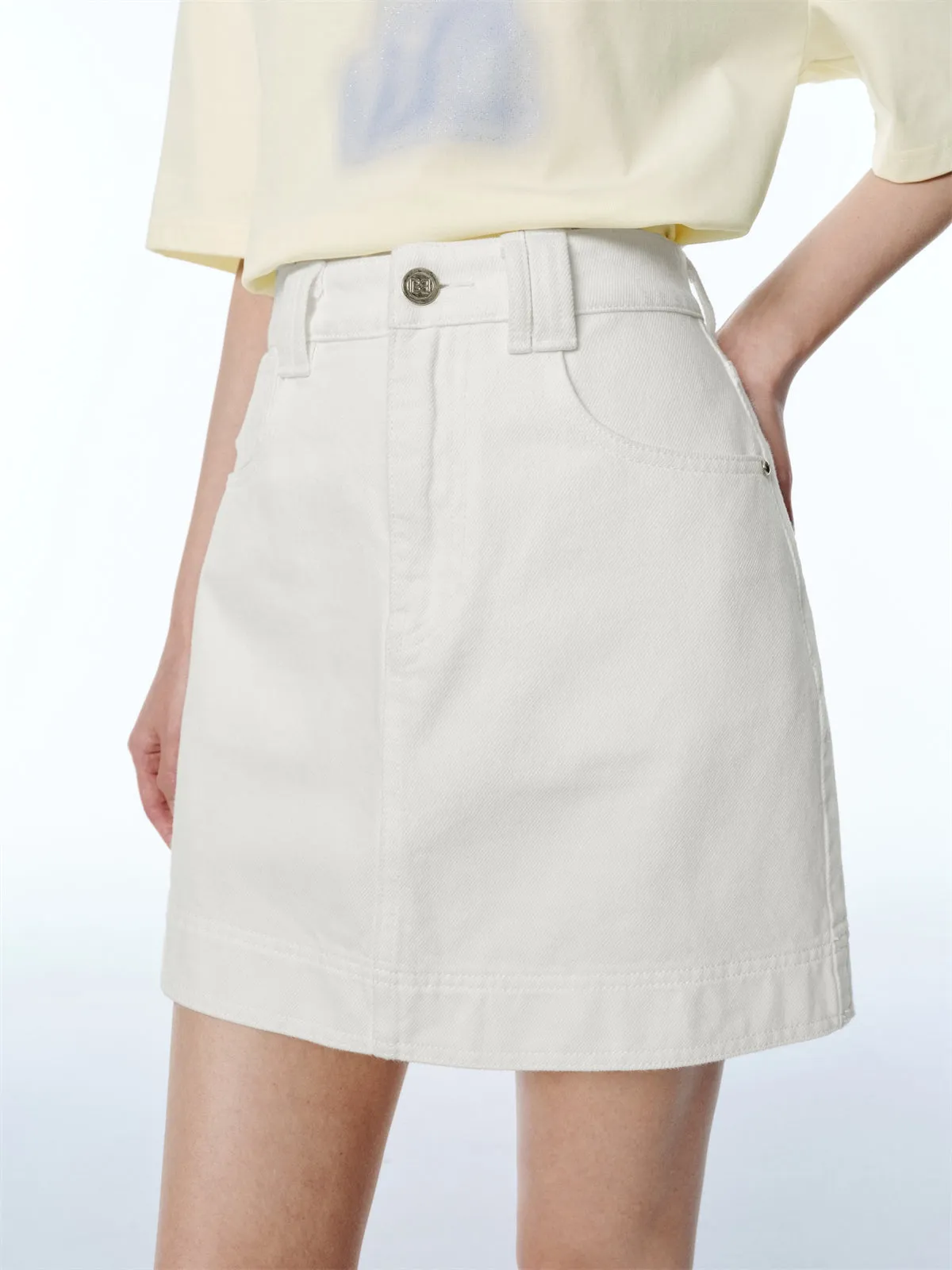 Women's White A-Line Denim Mini Skirt sold by PEACEBIRD product image thumbnail 2