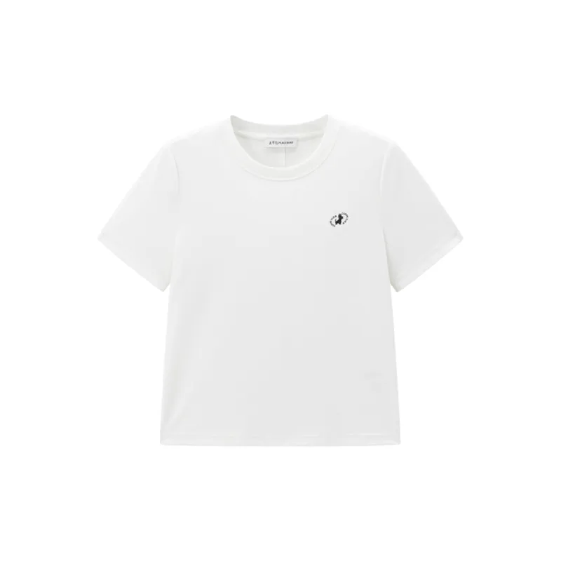 Women's Cropped T-Shirt with Cartoon Embroidery sold by PEACEBIRD