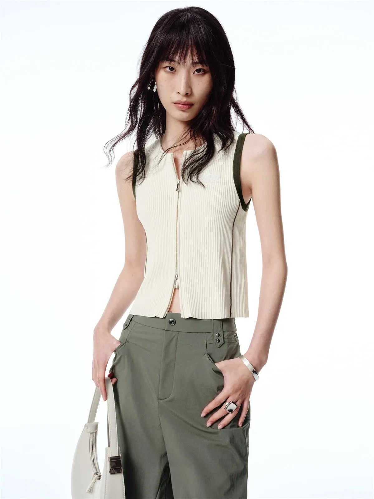 Women's Cooling Zip Tank Top with Contrast Trim sold by PEACEBIRD product image thumbnail 2