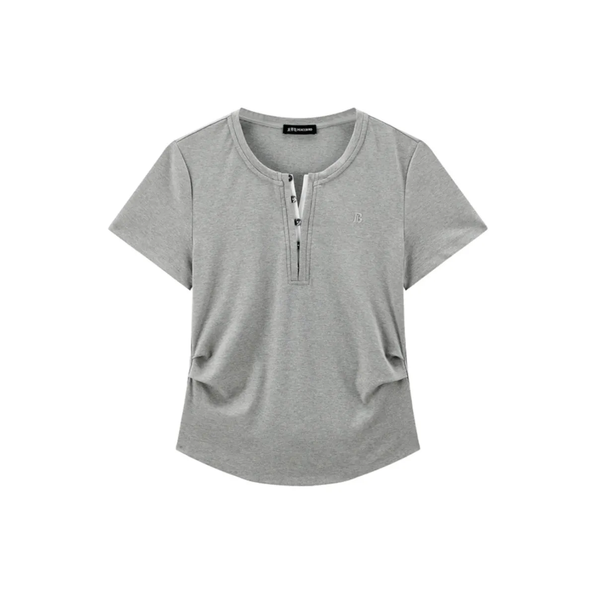 Women's Pleated T-Shirt with Henley Collar sold by PEACEBIRD