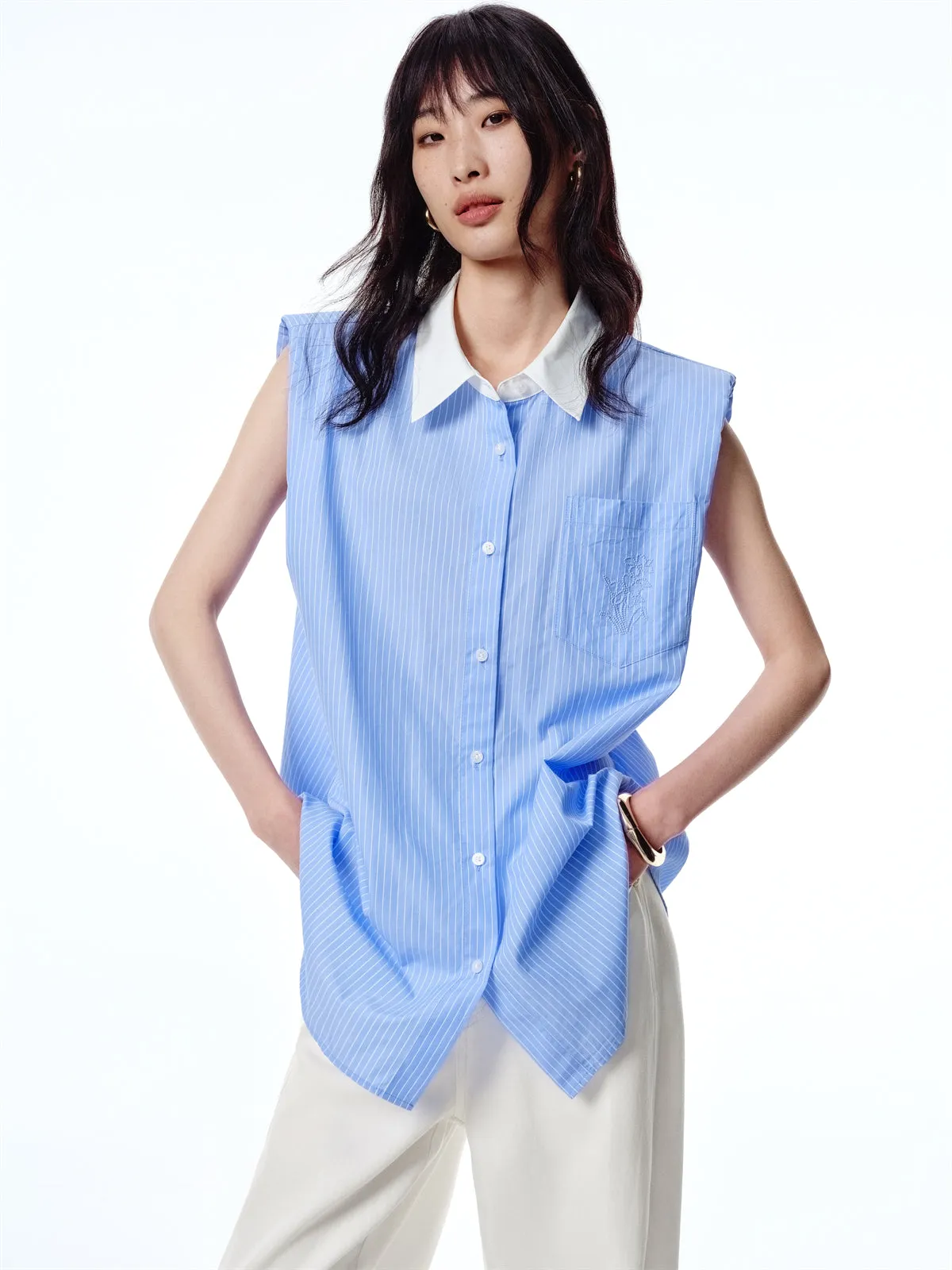Women's Striped Twist-Back Sleeveless Shirt sold by PEACEBIRD product image thumbnail 2