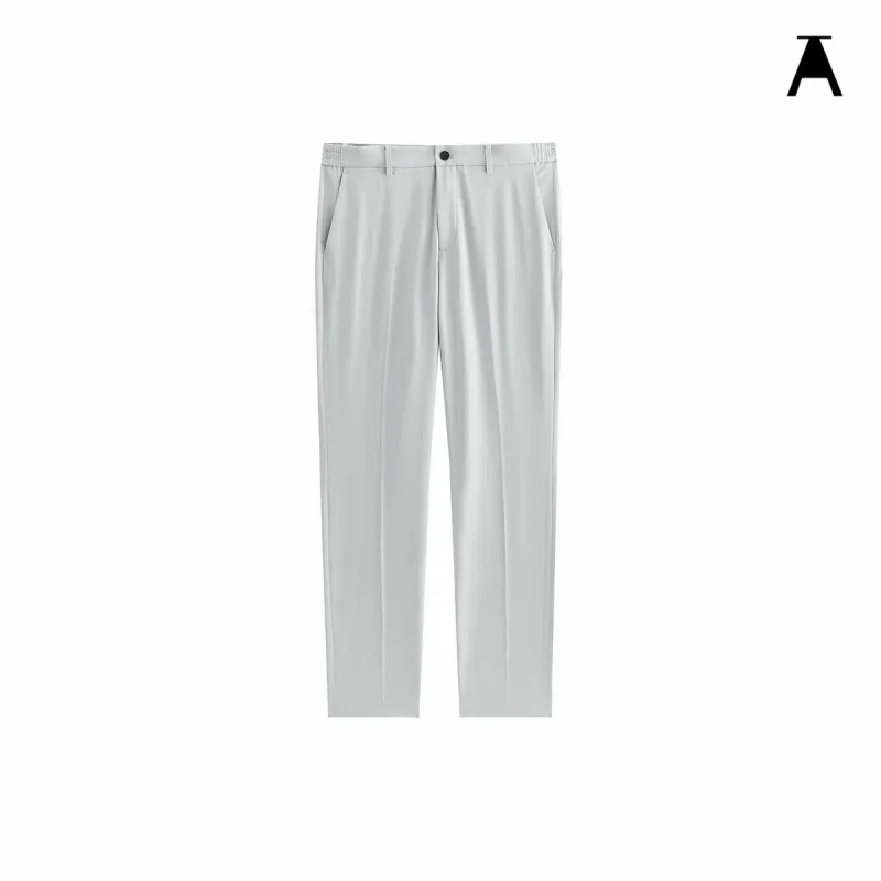 Men's Gray Textured Straight-Leg Pants sold by PEACEBIRD