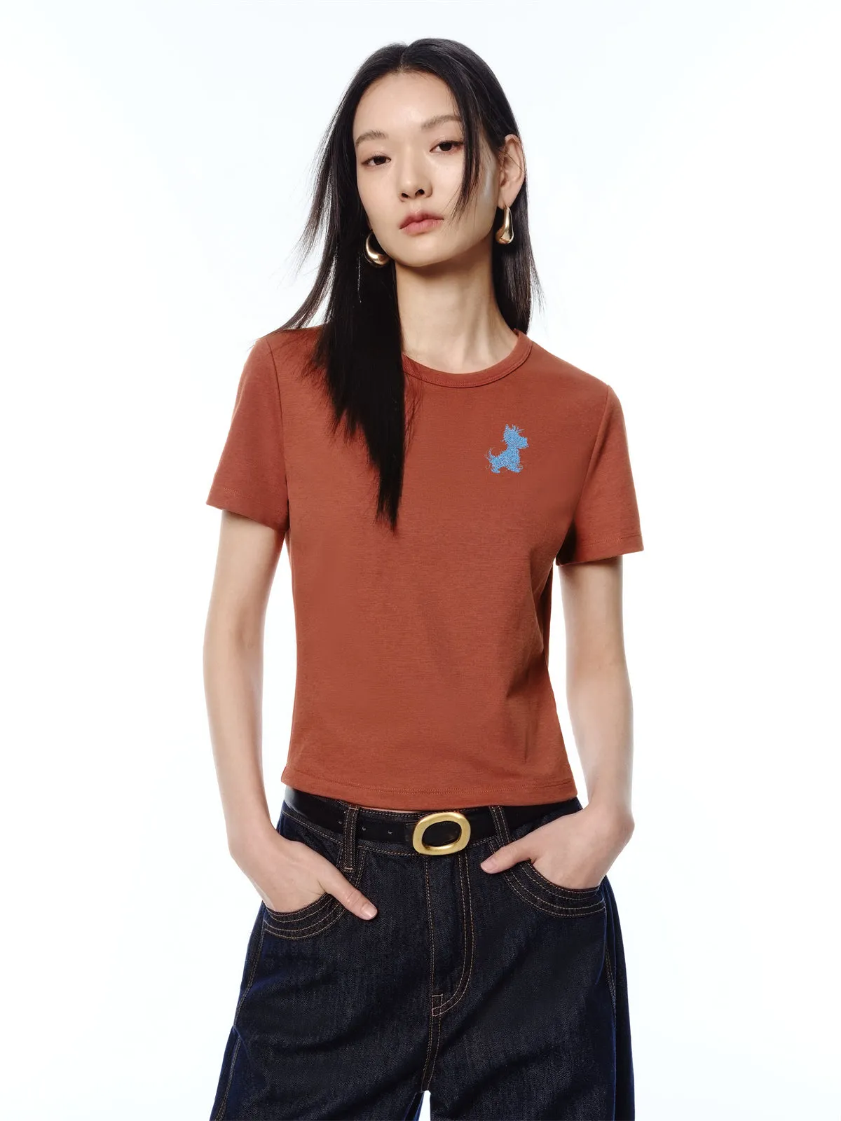 Women's Sequin-Embroidered Cropped T-Shirt sold by PEACEBIRD product image thumbnail 3