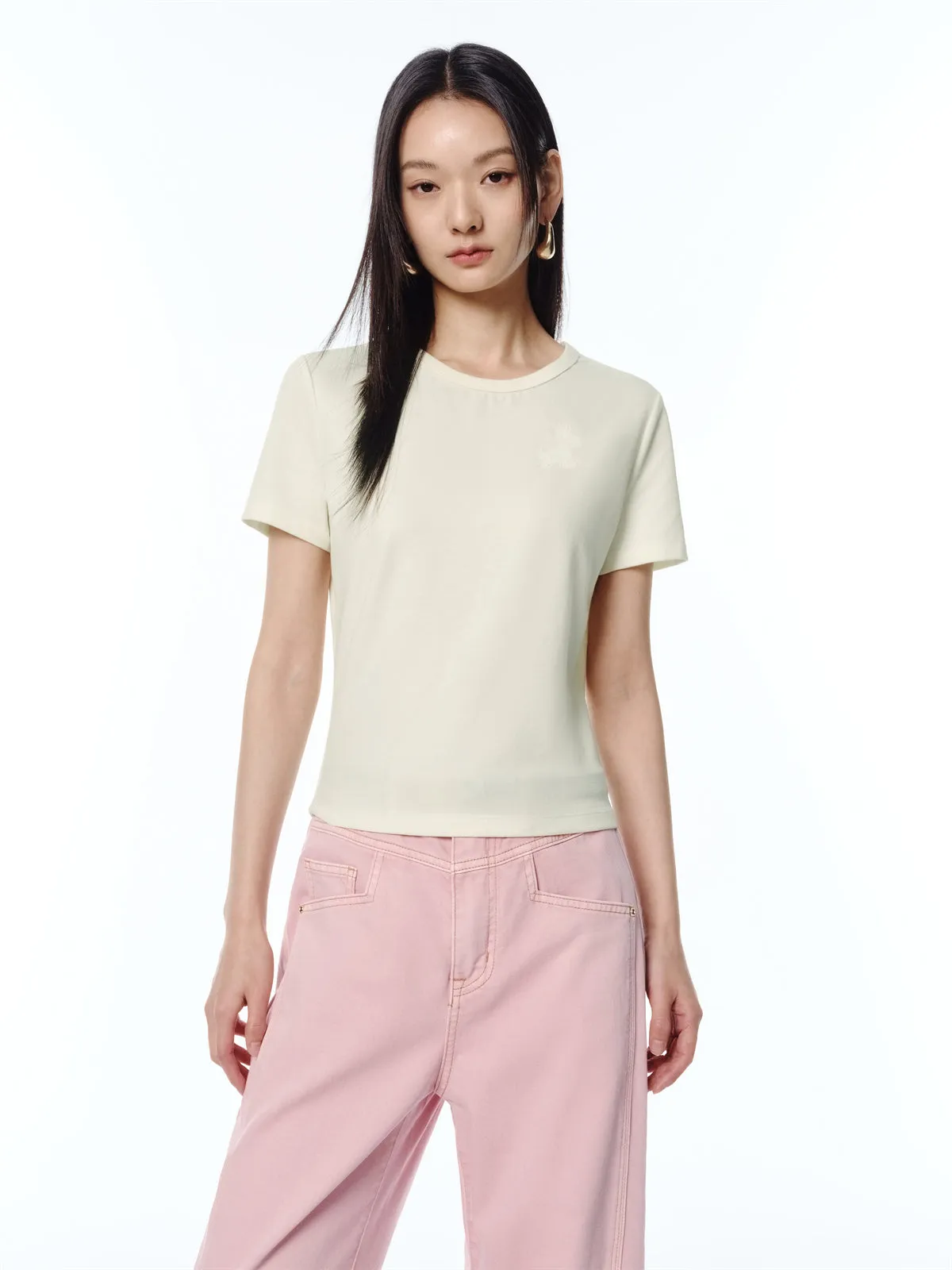 Women's Sequin-Embroidered Cropped T-Shirt sold by PEACEBIRD product image thumbnail 4